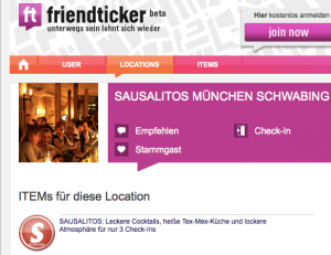 Check-In über Friendticker bei Sausalitos München